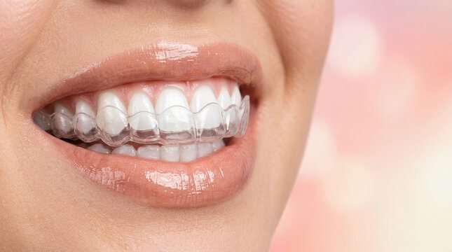 Patient placing a clear aligner